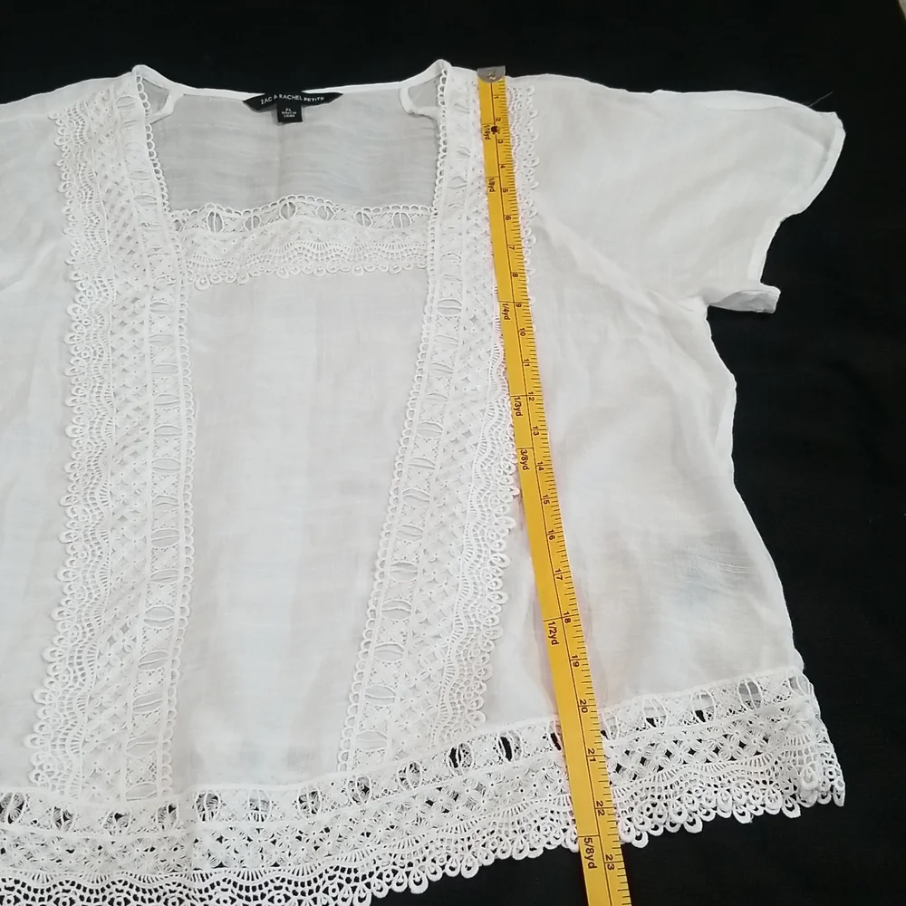 Zac & Rachel Square Neckline Short Sleeves White Top. Size PL - Picture 10 of 12